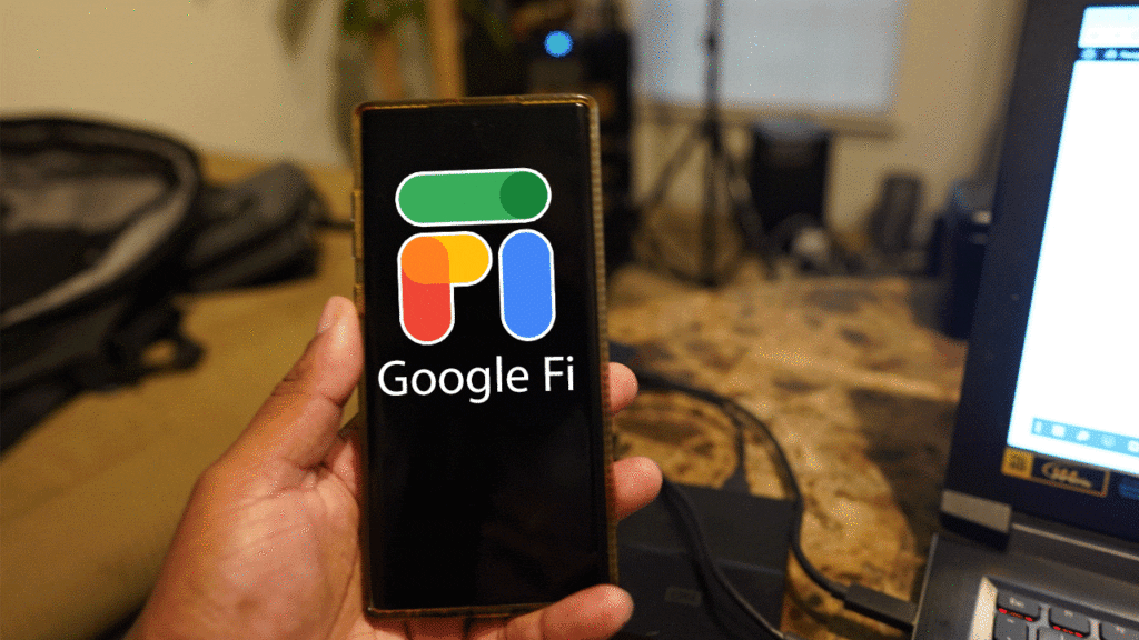 A picture of A Phone with a Google Fi logo on the screen