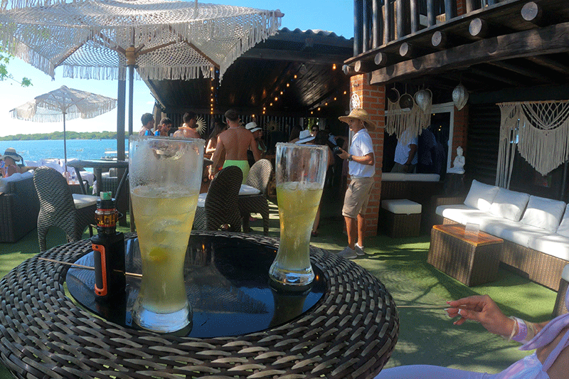 Colombian Michelada drinks at bora bora beach club in cartagena are good.