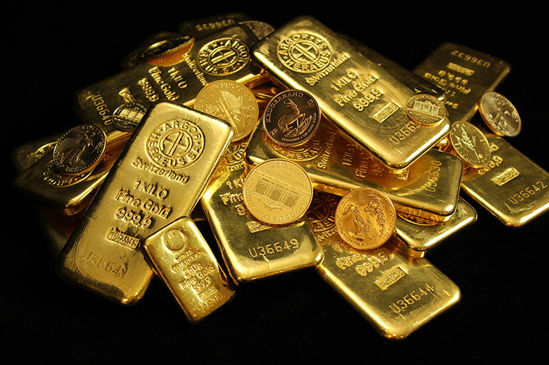 gold bars and gold coins