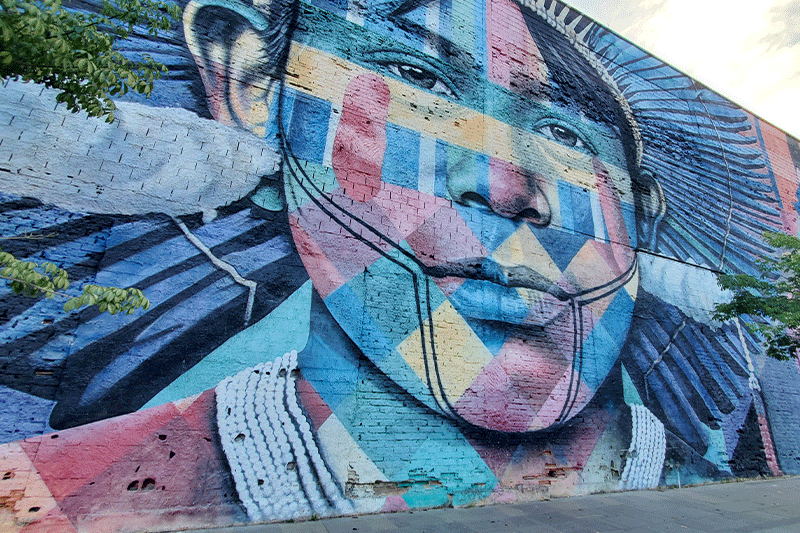 Tapajos Of Brazil. Mural Das Etnias. Largest Graffiti mural in the world