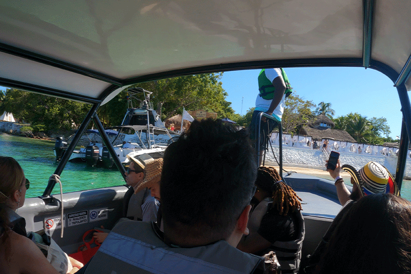 the boat ride to bora bora beach club in cartagena